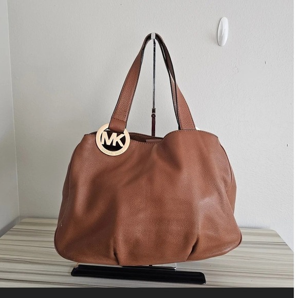 Michael Kors Leather Shoulder Bag Designer Purse Tote Handbag Brown - Picture 1 of 8